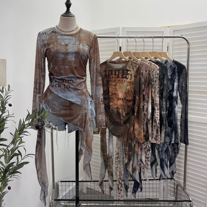Tie Dye Shirt Vintage - ISAROSE Y2K Mesh T-shirt voor Dames