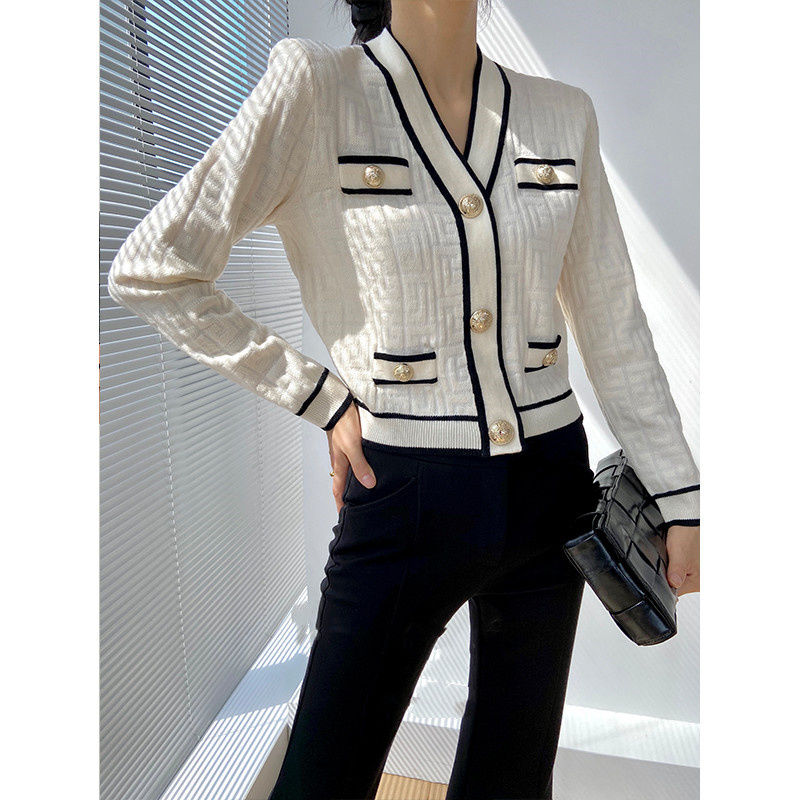 Crop Cardigan Vintage - Lente Herfst Nieuwe V-hals Lange Mouw