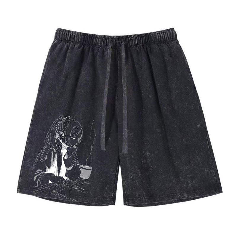Vintage Fashion Model - Anime Frieren Shorts Vintage Gewassen Manga