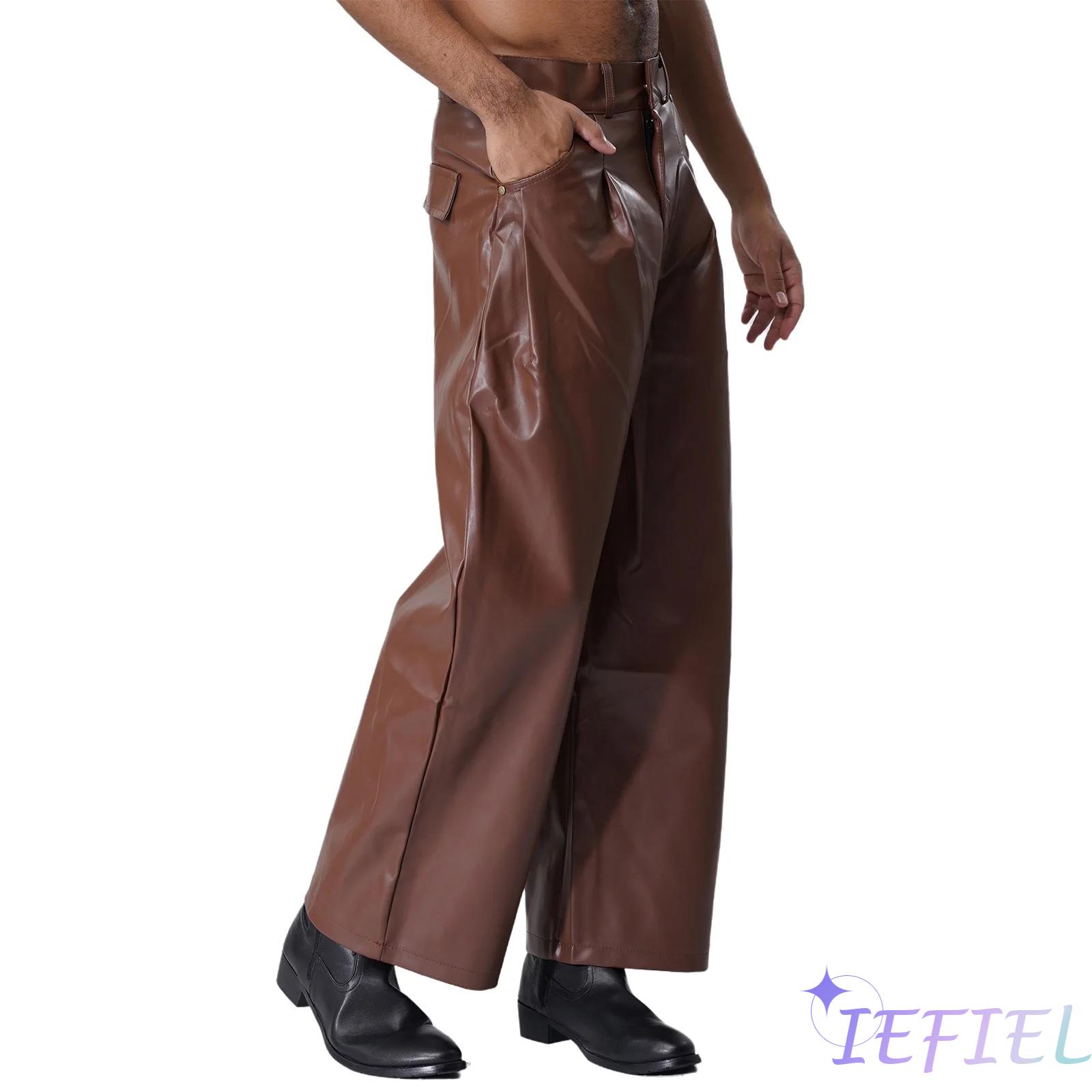 Vintage Fashion Club - Heren modieuze matte kunstleren broek hoge