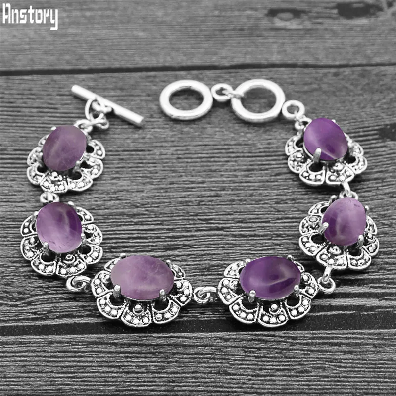 Vintage Fashion Looks - Ovale Amethist Armband Bloem Plum Ontwerp