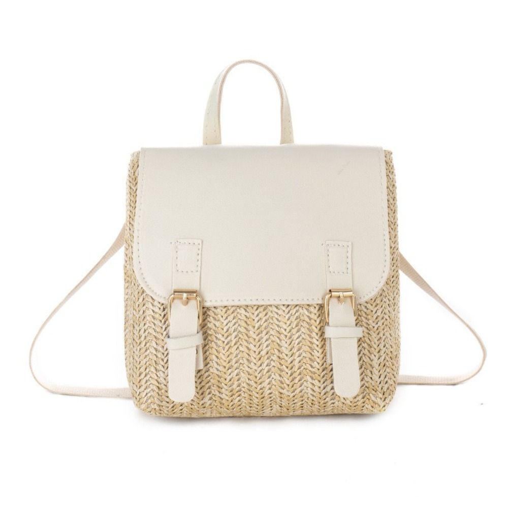 Vintage Fashion Looks - Veelzijdige tas PU-leer Stro-rugzak Retro design