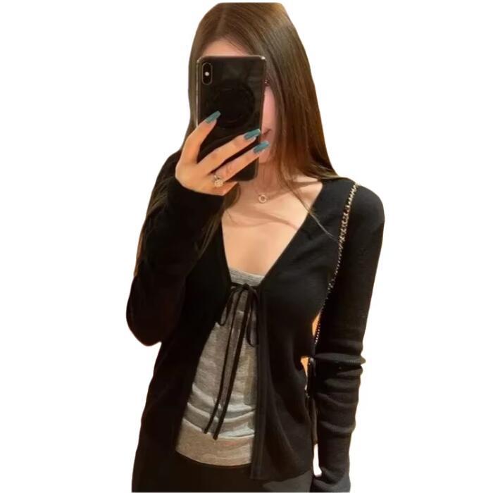 Crop Cardigan Vintage - Dames breien dun vest met lange