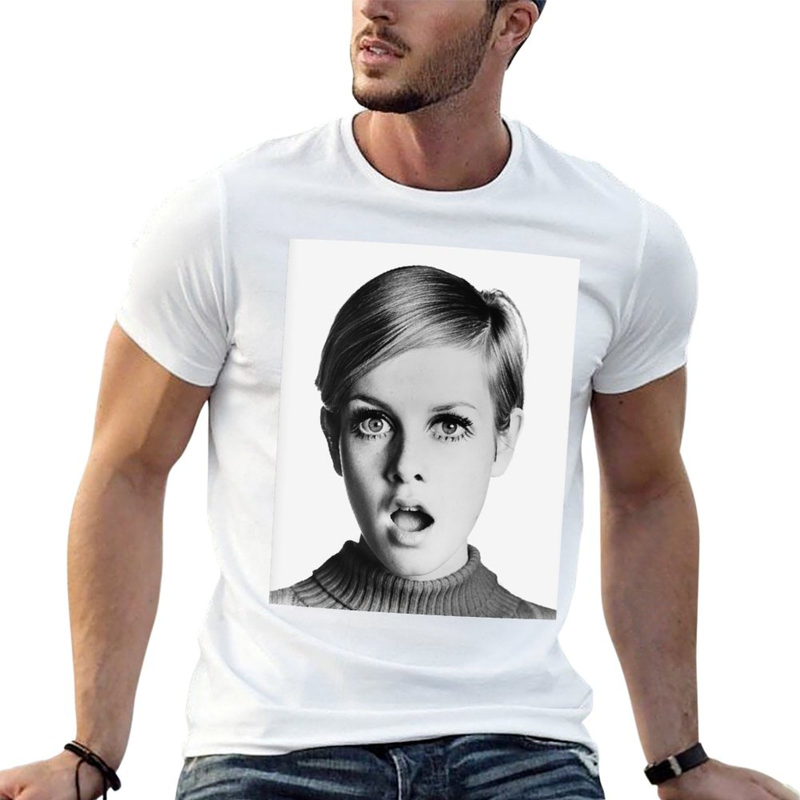 Vintage Fashion Icons - Twiggy, retro mode-icoon, vintage zwart-wit kunst-T-shirt