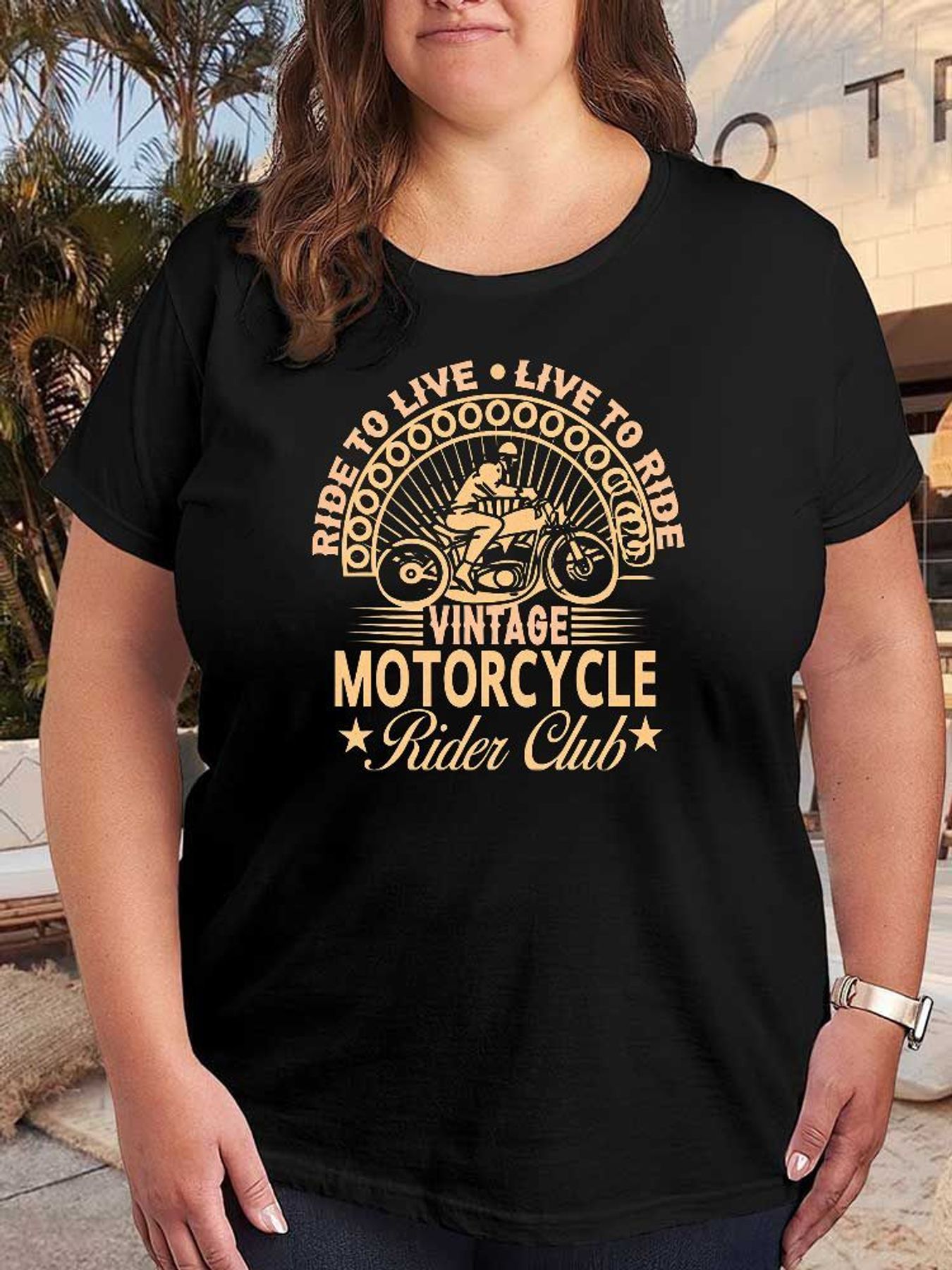 Vintage Fashion Club - Vintage Motorrijdersclub Grafische T-shirt Damesmode Elastisch