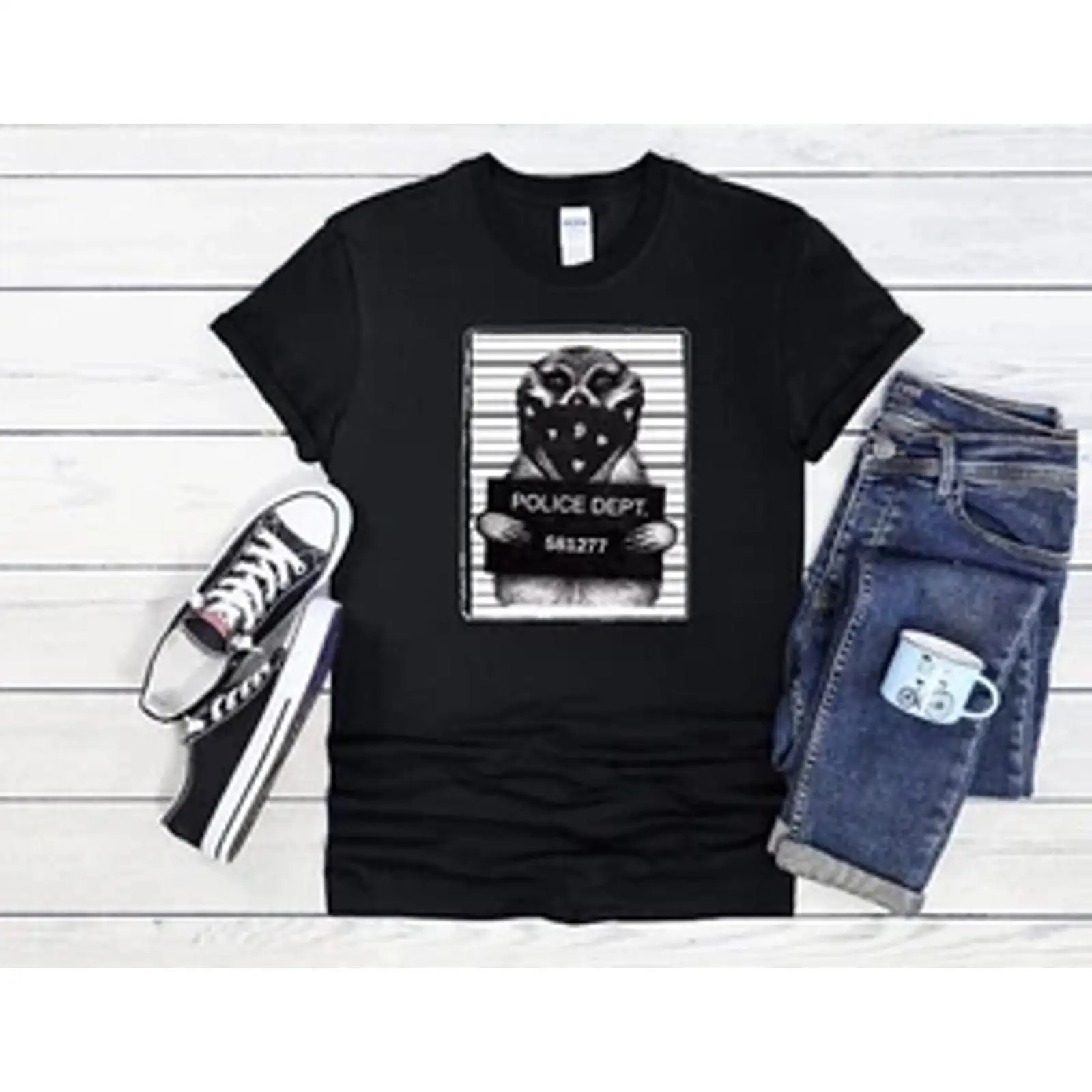Vintage Fashion Herren - Erdmännchen T-shirt Polizei Mugshot Fun Herren