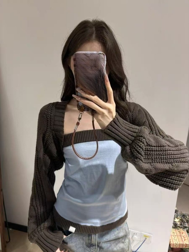 Crop Cardigan Vintage - Y2K esthetiek tweedelig gebreid dames vestje