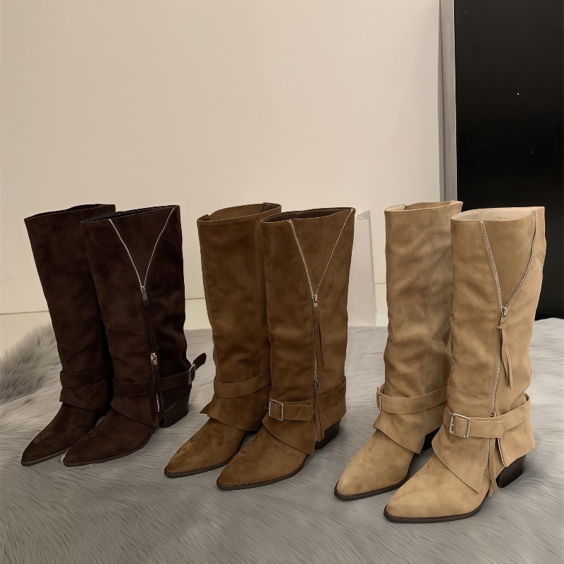 Vintage Fashion Boots - Dameslaarzen Vintage suède leer Casual lange