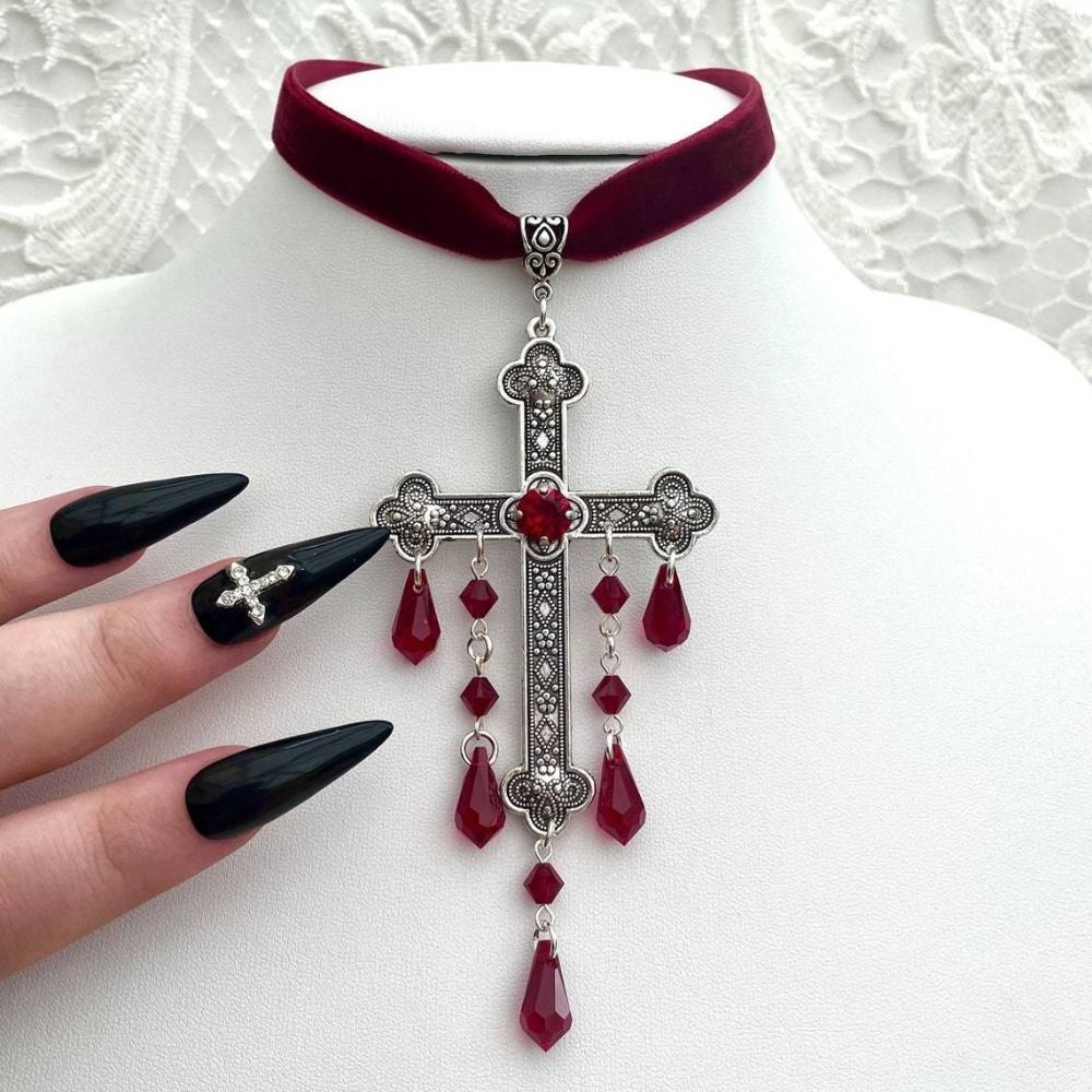 Vintage Fashion Looks - Retro stijl grote kruis hanger choker