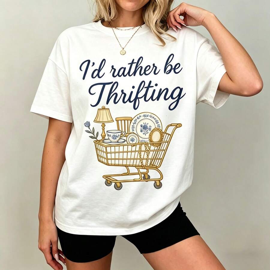 [Graphic Tee] 100% katoen I'd  - Thrift Vintage Fashion Usa recensie en prijs