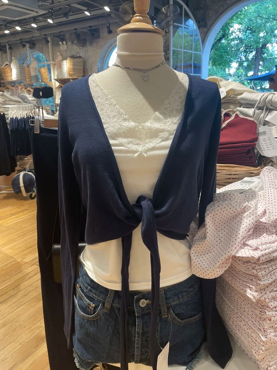 Nieuwe Marine Lace-up Gebreide - Crop Cardigan Vintage recensie en prijs
