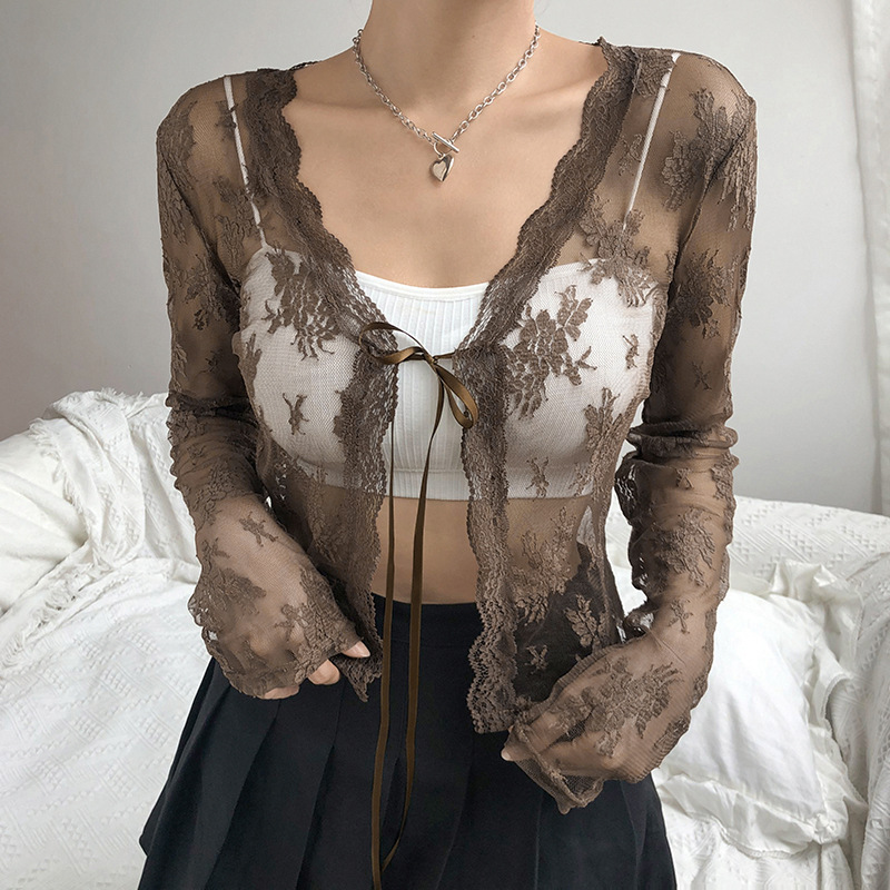 Vrouwen See Through Lace Mesh  - Crop Cardigan Vintage recensie en prijs