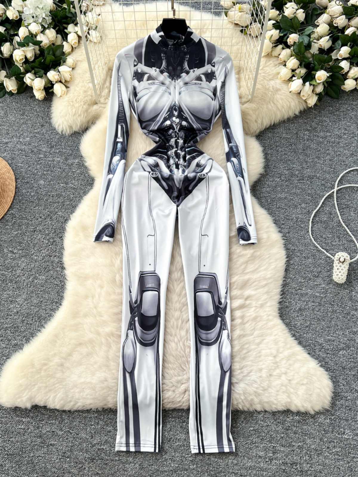 Dames grijze print jumpsuits v - Vintage Fashion Club recensie en prijs